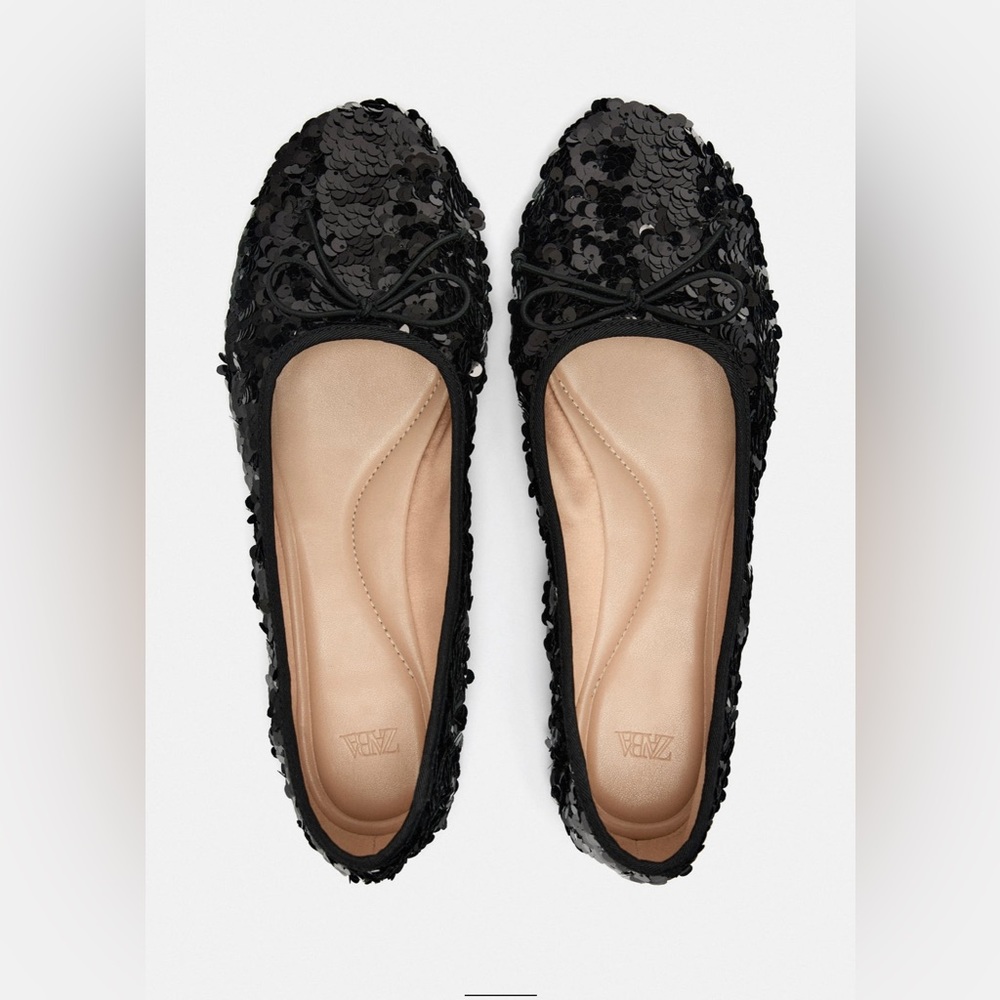 Zara black sequin ballet flats